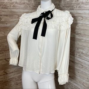 ZARA ruffle big bow button down blouse M